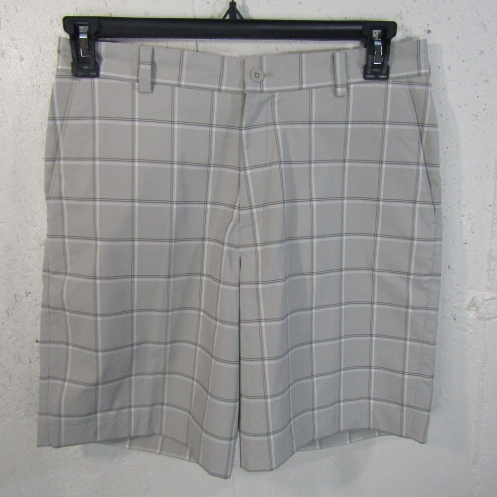Nike Men's Size 30 M Grey Plaid Golf Shorts Flat Front Performance 8.5" Inseam